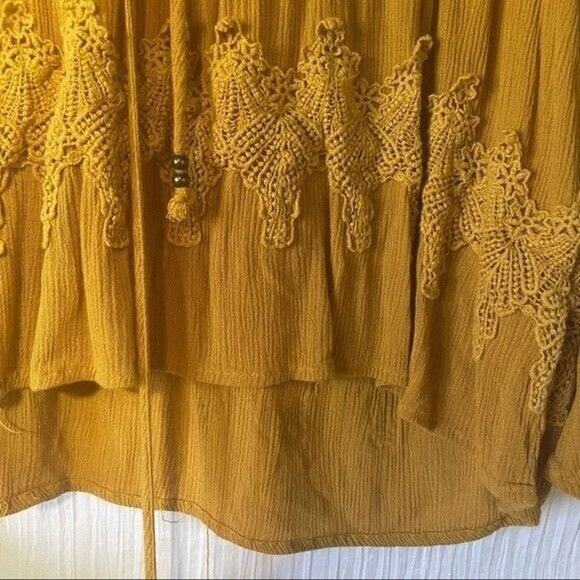 Taylor & Sage Womens Small Mustard Bell Sleeve Tie V-Neck Boho Peasant Blouse - Picture 5 of 10